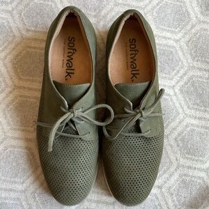 SOFTWALK Shoes Lace Up Oxford Flats Leather Sage Green Women’s Sz: 7.5